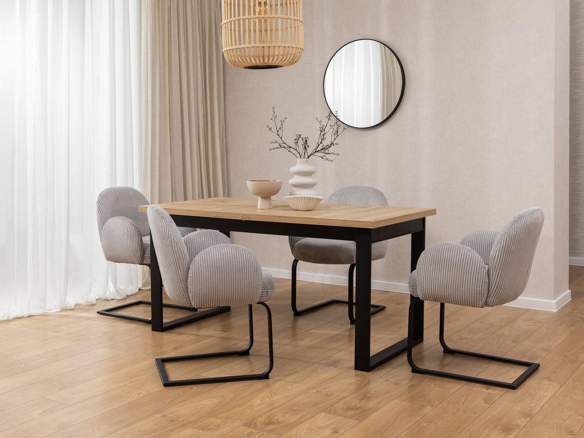 ARMLEHNSTUHL 2er Set Vela im runden Design aus grauem Cord - Schwarz/Grau, Holz/Textil (65/85/64cm) - S-Style Möbel