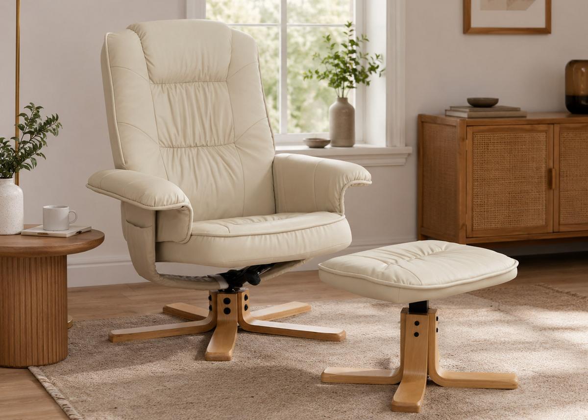RELAXSESSEL MIT HOCKER Beige - Beige, Textil (80/100/105cm) - MCW