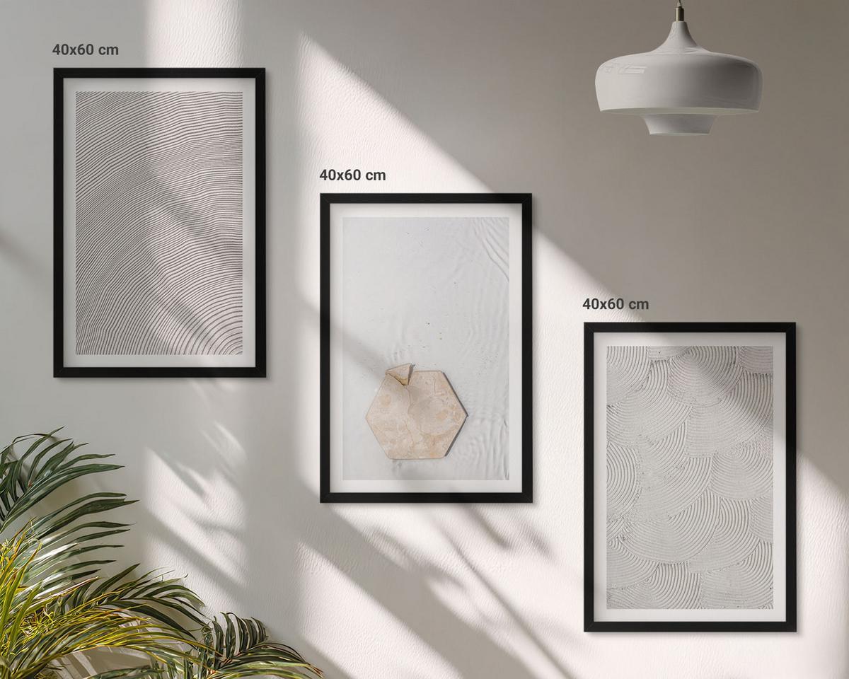 BILDER SET 3er Set - 40x60 cm Schwarzer Rahmen - Leichte Boho-Sandtexturen - Schwarz, Kunststoff (40/60cm) - TULUP