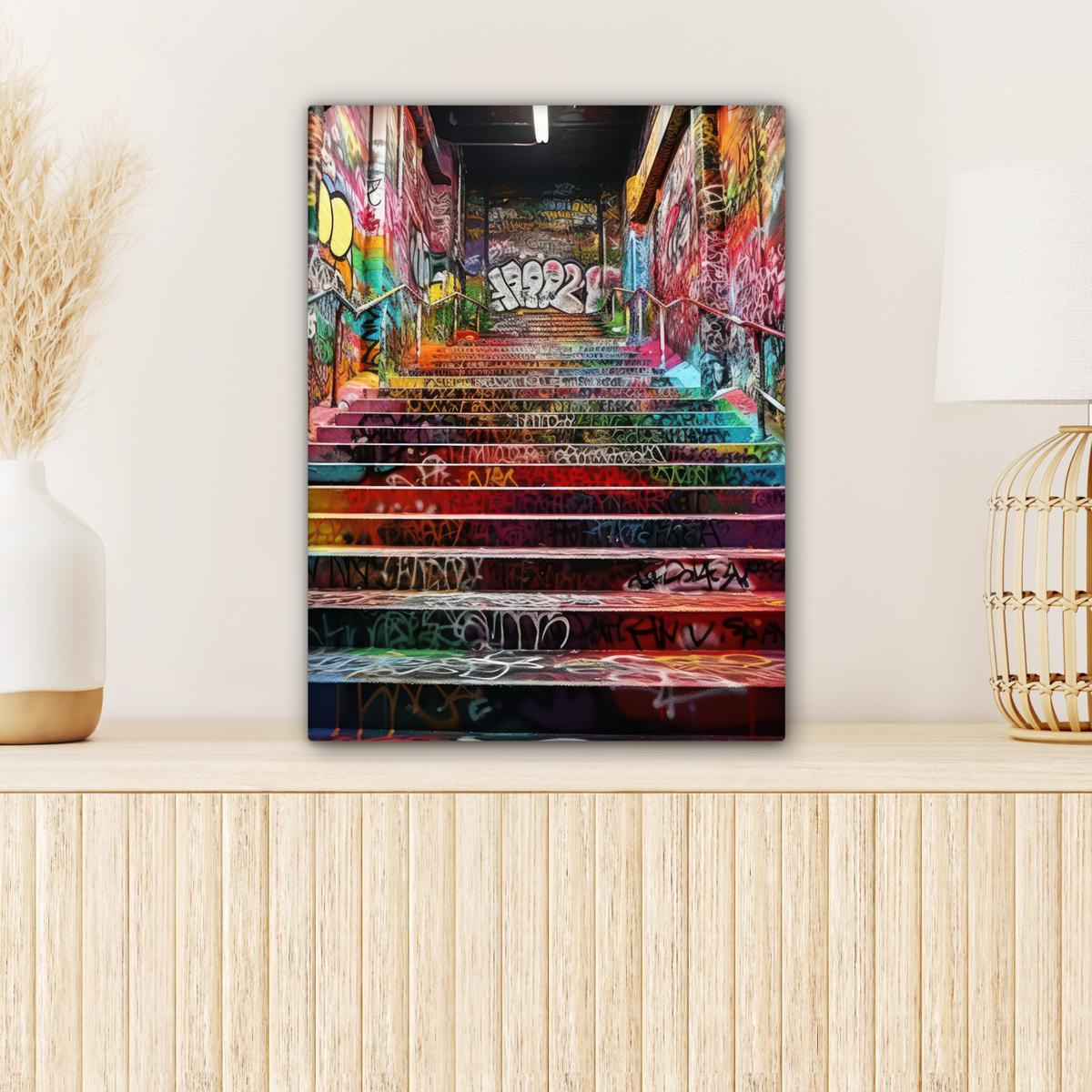 LEINWANDBILD Treppe - Graffiti - Farben - Kunst Room Decor 30x40 cm - Multicolor, Textil (30/40cm) - MuchoWow