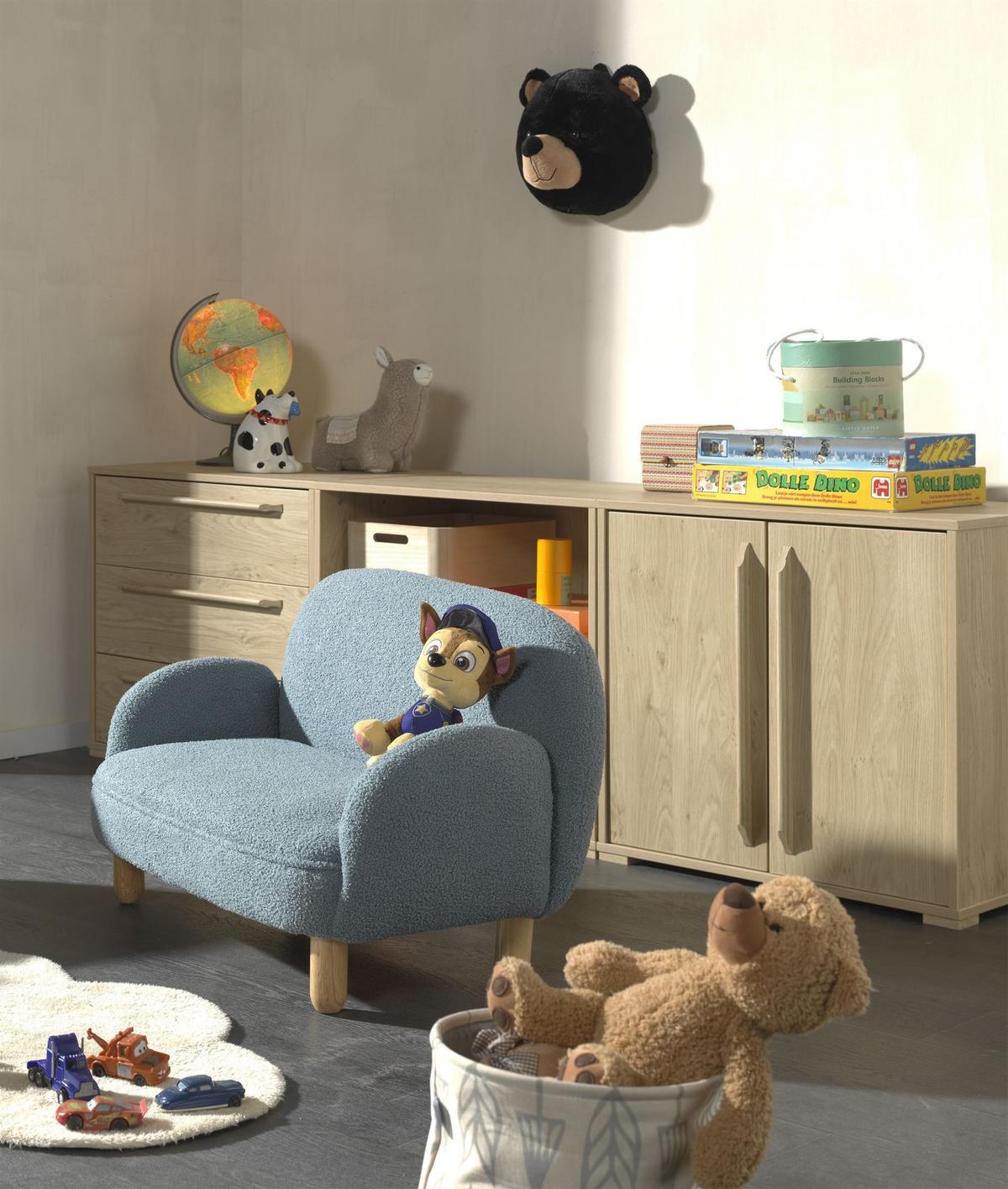KINDERSOFA Keila komfortabel und bequem weicher Bouclé Stoff in blau - Blau, Kunststoff (53/52/89cm) - 58aufmkessel