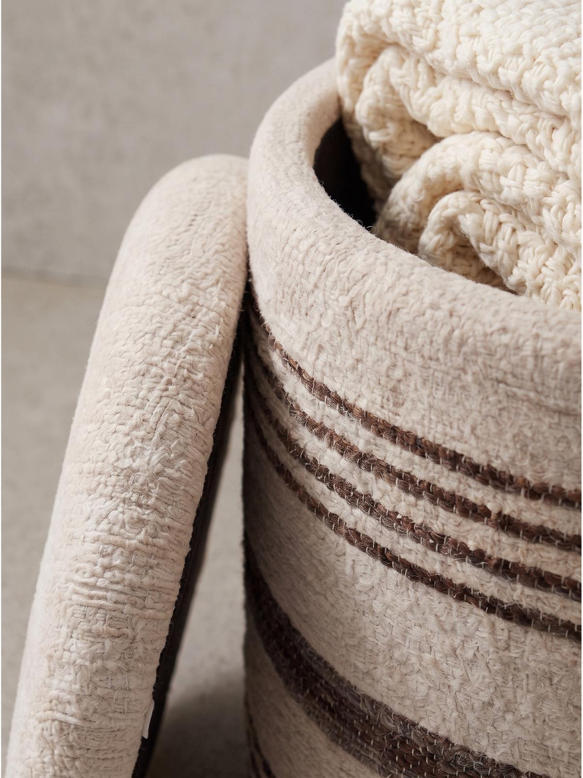 SITZHOCKER RHONE, Stoff, mit Textilbezug, Beige-Braun, Ø 40 x 45 cm - Beige, Textil (40/45/40cm) - KADIMA DESIGN