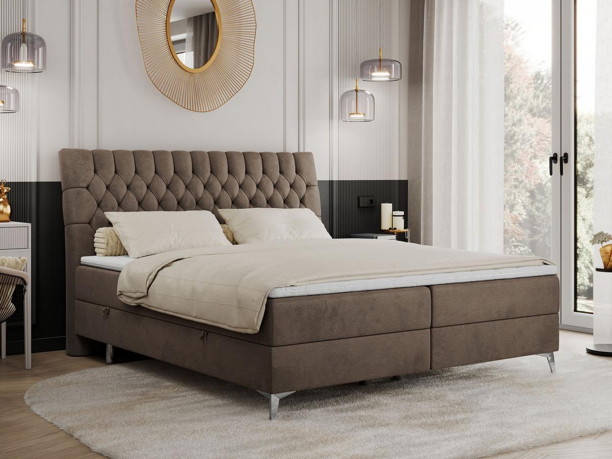 BOXBETT MILEN 120/200 Braun Velvet - H3 - Braun, Holz/Textil (120/200cm) - MKS