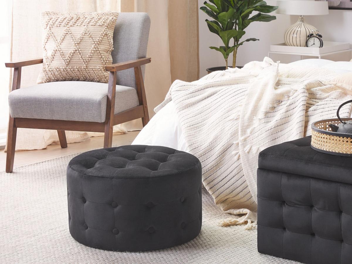 POUF Tampa 55/55/30 cm - Schwarz, Textil (55/30/55cm) - Beliani
