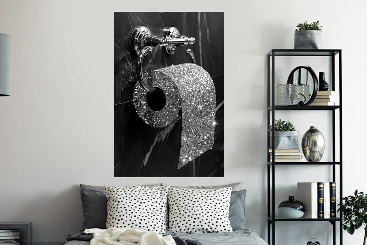 WANDTATTOO WC - Toilettenpapier - Schwarz und weiß - Glitter Wandaufkleber 80x120 cm - Silberfarben, Kunststoff (80/120/0.1cm) - MuchoWow