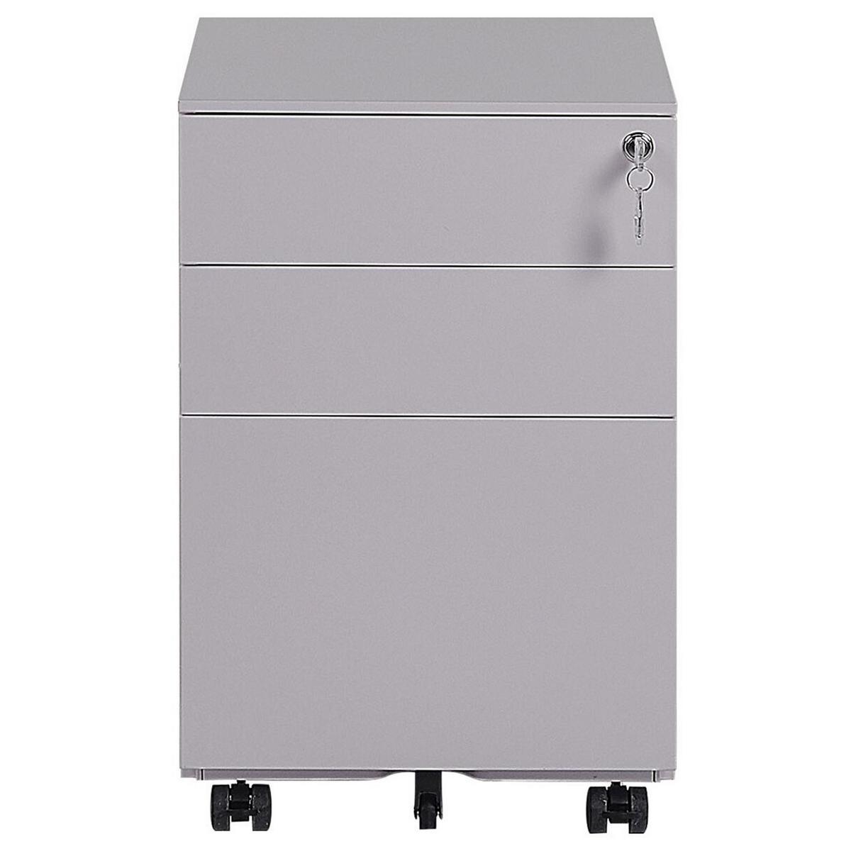 AKTENSCHRANK Metall grau 3 Schubladen mit Rollen Cami - Grau, Metall (39/60/50cm) - Beliani