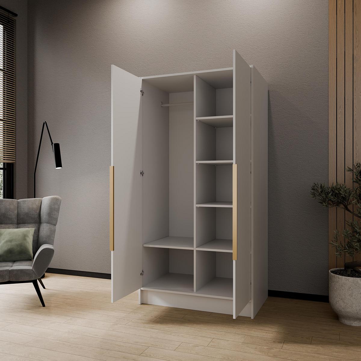 DREHTÜRENSCHRANK BERON 102/200/51 cm Modern Kleiderschrank 2-türig Weiß - Weiß, Holzwerkstoff (102/200/51cm) - MASSENO