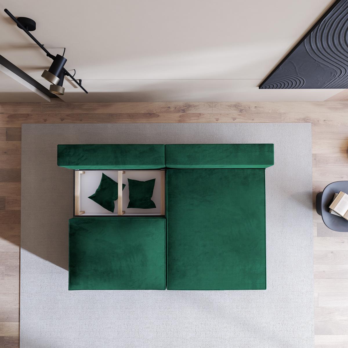 ECKSOFA FIORO M Grün Velours-Stoff mit Schlaffunktion - Grau/Grün, Holz/Kunststoff (204/148cm) - MASSENO