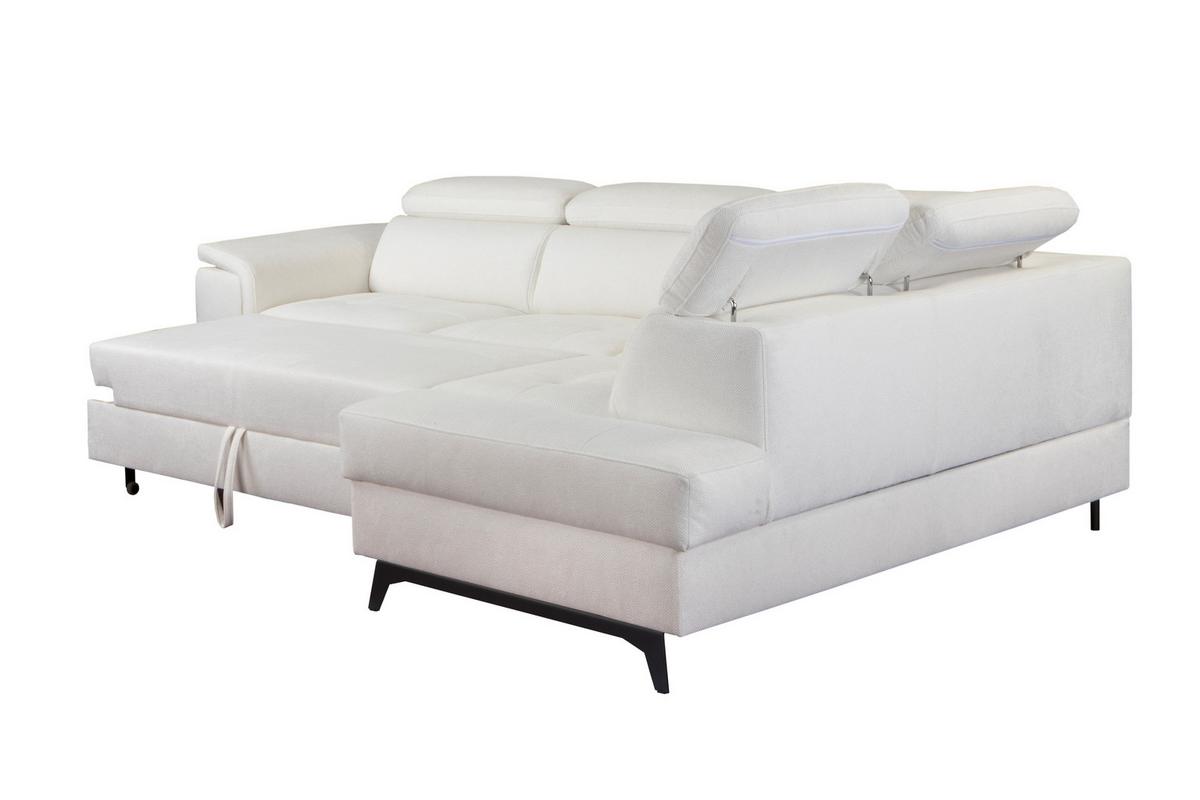 ECKSOFA VOLA Weiß Velours-Stoff mit Schlaffunktion - Weiß, Holz (270/199cm) - MASSENO