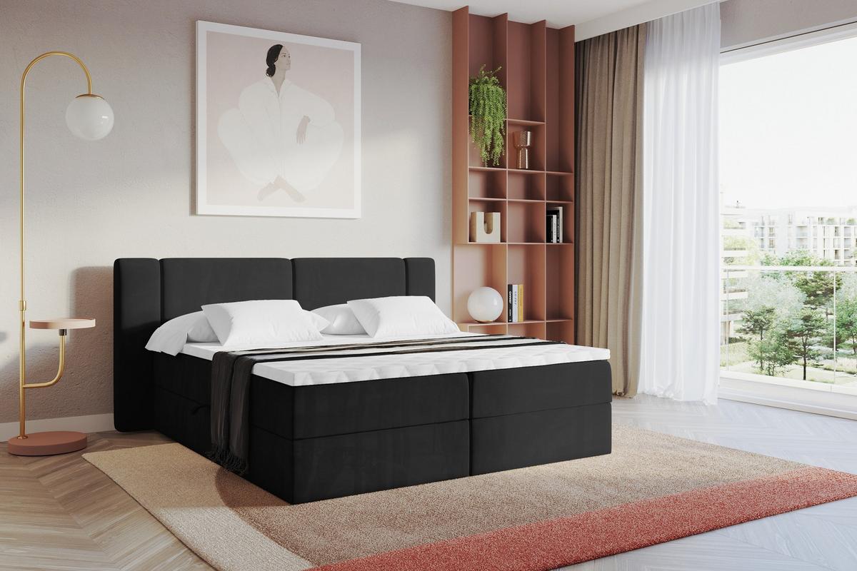 BOXBETT mit Matratze H4 - EVON - 180x200 cm Schwarz - Schwarz, Holzwerkstoff (180/200cm) - ALTDECOR