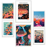 POSTER Set Mit 6 Yayoi Kusama Pilz Wasserblume Japanise A3 & A4 Weißer Rahmen - Weiß, Papier (29/3cm) - Nacnic