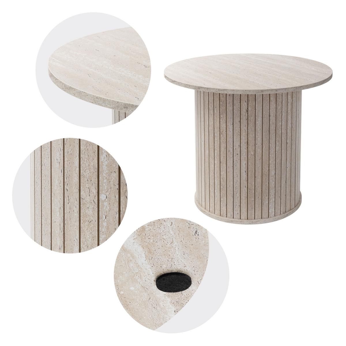 COUCHTISCH rund Ø60 x 50 cm Stein-Optik Beige - Beige, Holz (60/60/50cm) - ML-DESIGN
