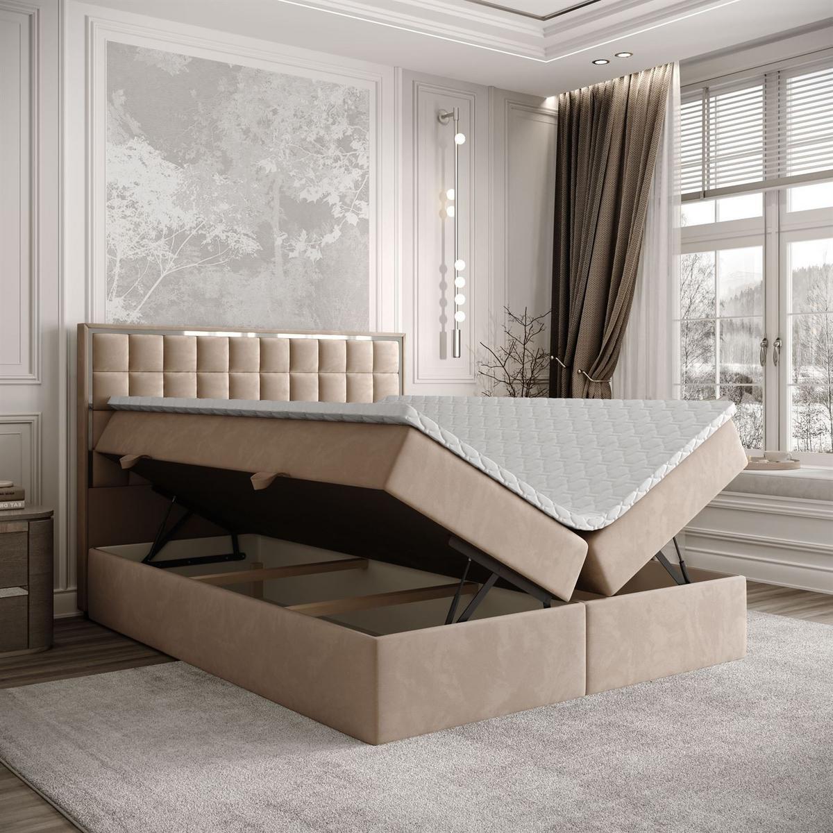 BOXSPRINGBETT ISADORA SILVER mit Bettkasten und Topper 160x200 cm Royal Velvet 170 - Beige, Textil - Lookway