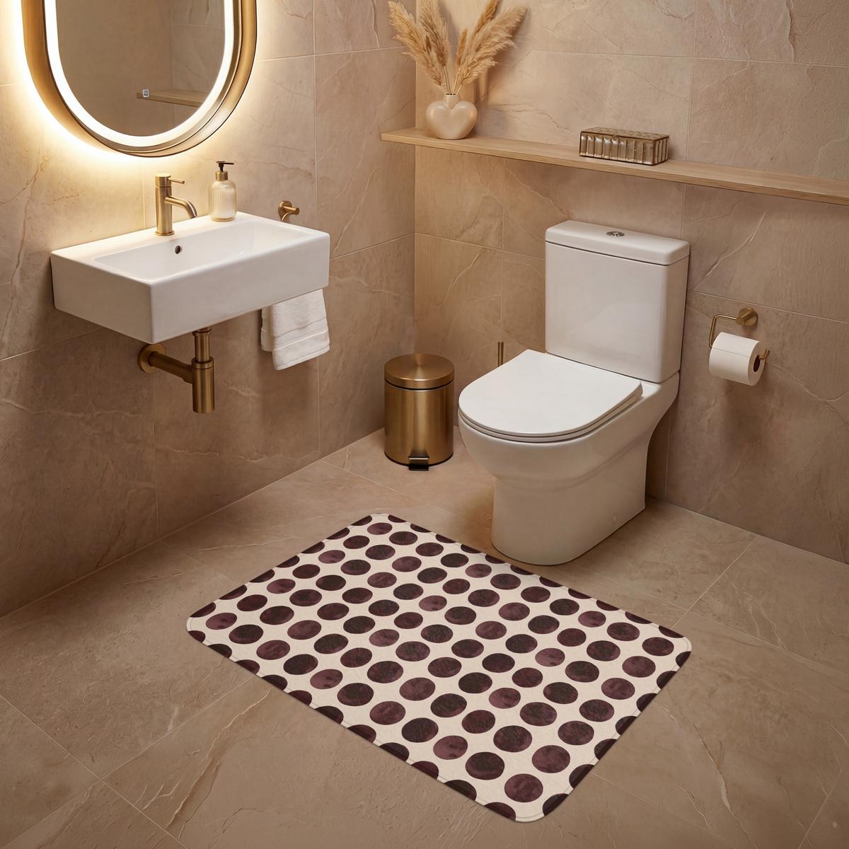 WC-VORLEGER Polka dots - Muster - Braun Toilettenteppich 90x60 cm - Bordeaux, Textil (90/1cm) - OnlyWow