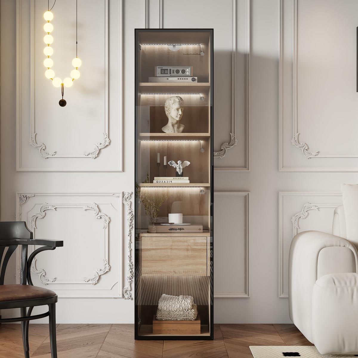 VITRINENSCHRANK in Holzoptik 40/34.5/165 cm - Braun, Glas/Holzwerkstoff (34/165/40cm) - Urban Meuble