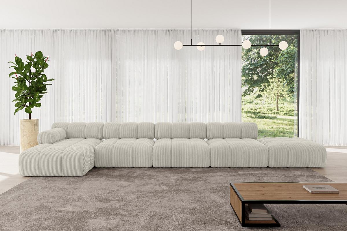 ECKSOFA modulares Sofa Lizur-L3 - 475x160x70 cm Creme Cord - Hellgrau/Creme, Holzwerkstoff/Textil (475/160cm) - ALTDECOR