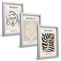 BILDER SET 3er Set - 20x30 cm Silberner Rahmen - Gesicht Blätter Kunst Matisse - Silberfarben, Kunststoff (20/30cm) - TULUP