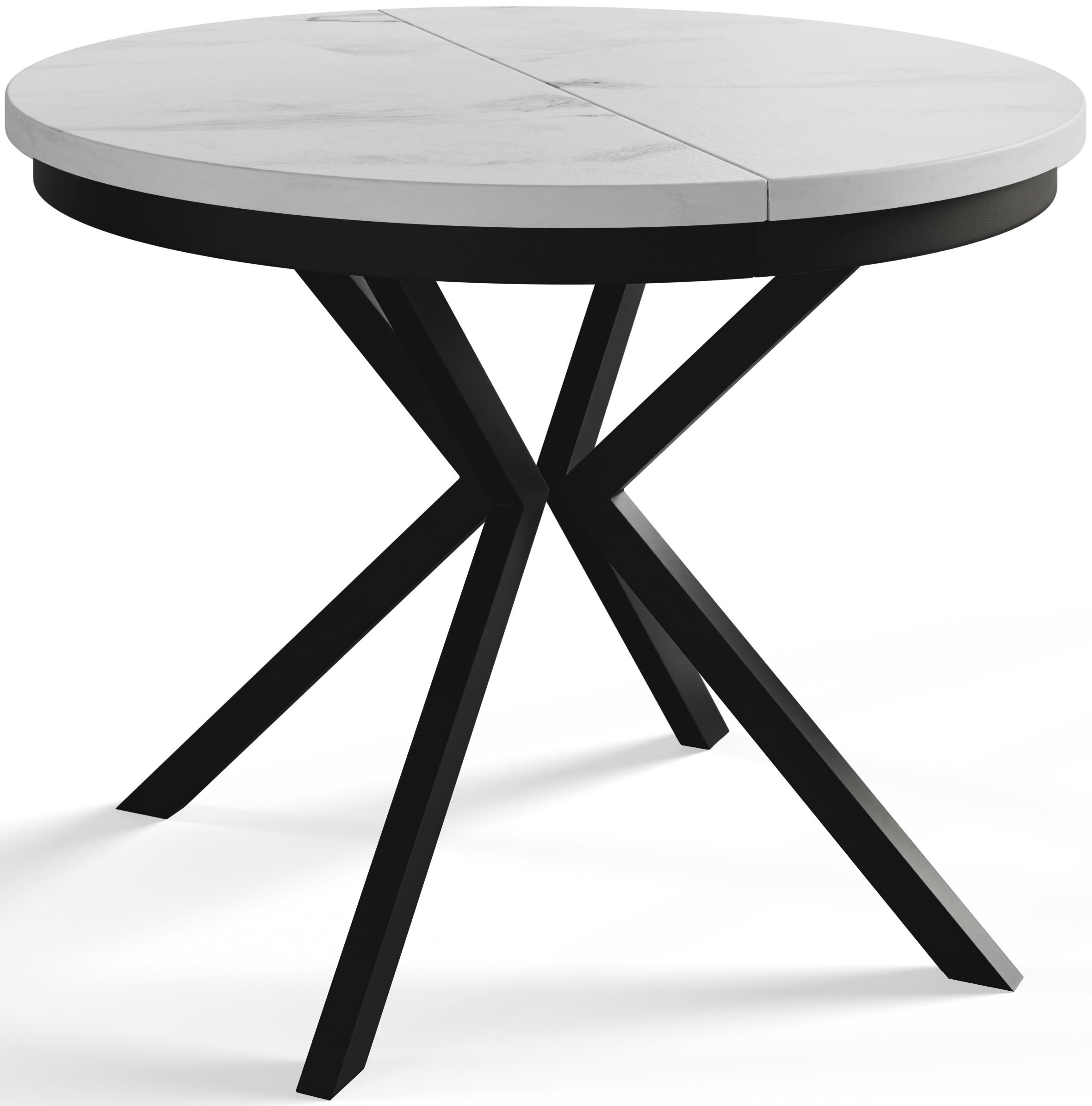RUNDER Esszimmertisch BERGO, ausziehbarer Tisch Durchmesser: 90 cm/170 cm, Wohnzimmertisch Farbe: Marmur, mit Metallbeinen in Farbe Schwarz - Hellgrau/Schwarz, Holzwerkstoff (90/90/76cm) - Alpi-Möbel
