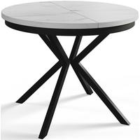 RUNDER Esszimmertisch BERGO, ausziehbarer Tisch Durchmesser: 90 cm/170 cm, Wohnzimmertisch Farbe: Marmur, mit Metallbeinen in Farbe Schwarz - Hellgrau/Schwarz, Holzwerkstoff (90/90/76cm) - Alpi-Möbel