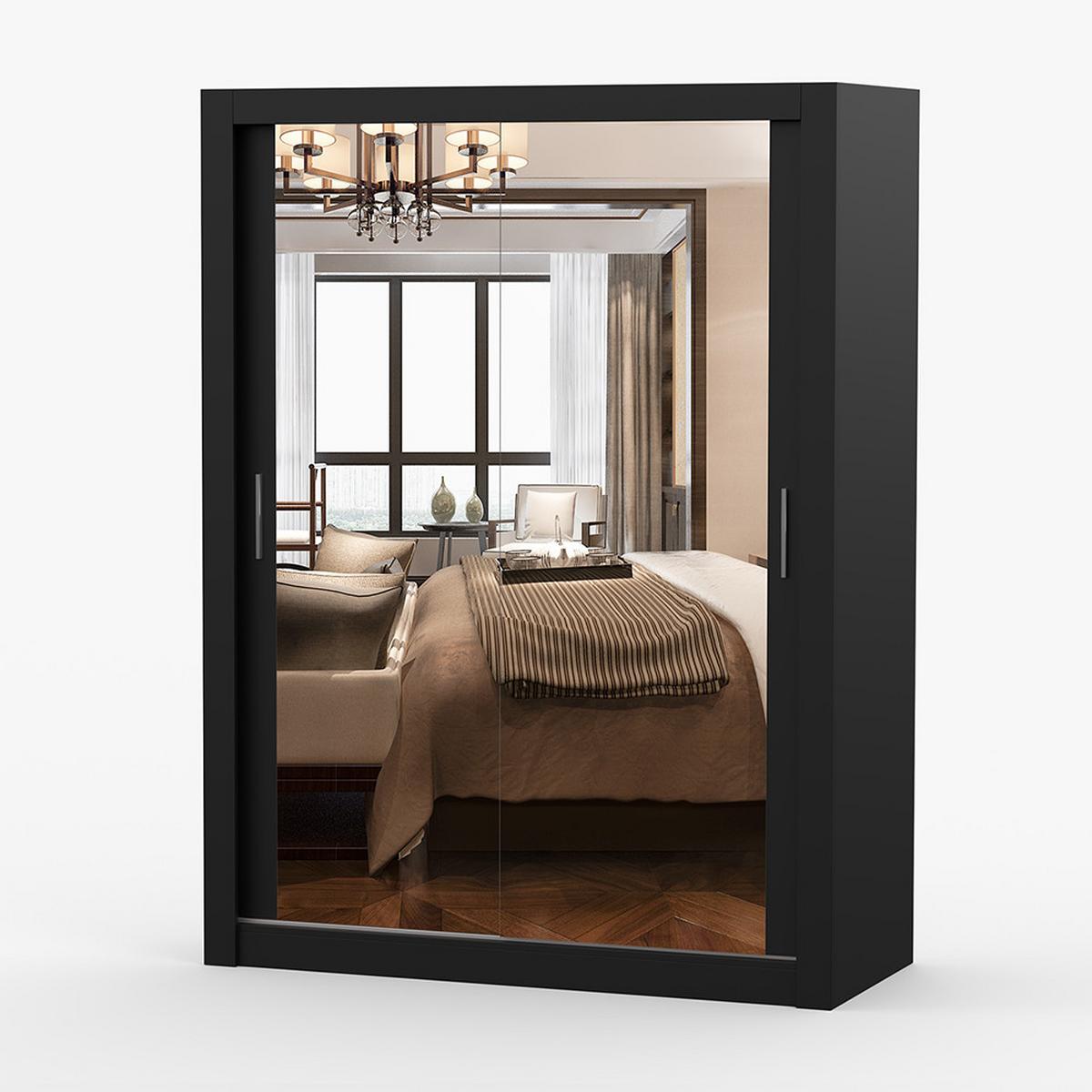KLEIDERSCHRANK Milan 150 cm, 150/215/64, 2-türig, schwarz - Schwarz, Holzwerkstoff (150/215/64cm) - imoebel24