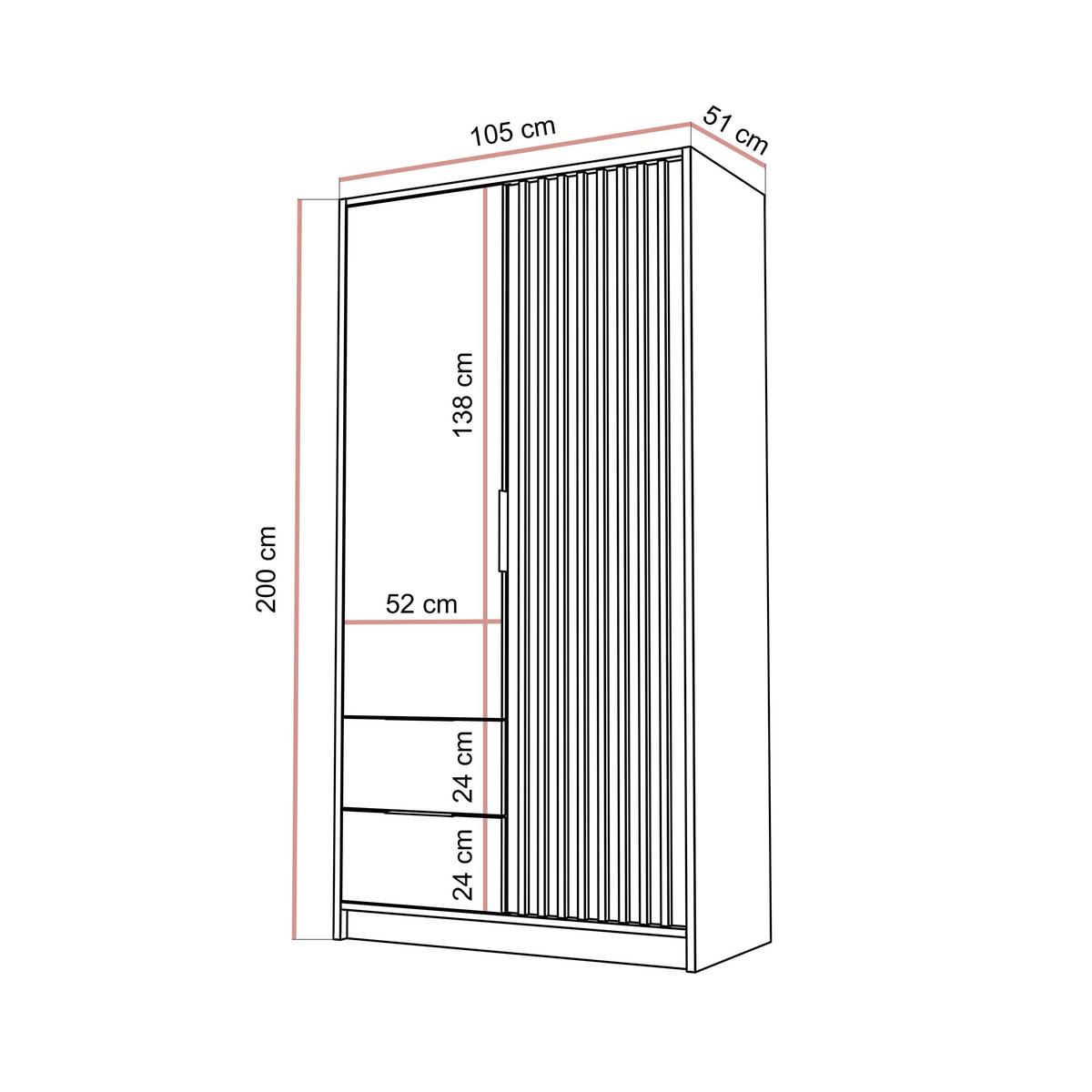 KLEIDERSCHRANK NELA, zweitürig mit Lamellen, 105 cm, Artisan/Schwarz - Eiche Artisan, Holzwerkstoff (105/200/51cm) - Lookway