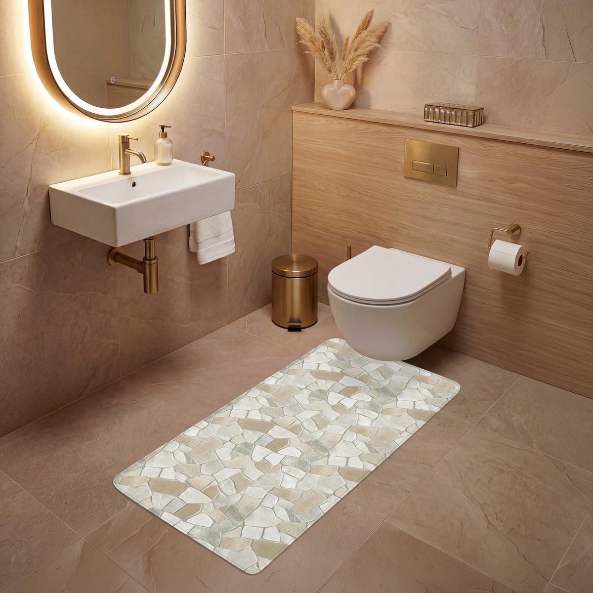 WC-VORLEGER Mosaik - Steine - Beige Toilettenvorleger 60x120 cm - Beige, Textil (60/1cm) - OnlyWow