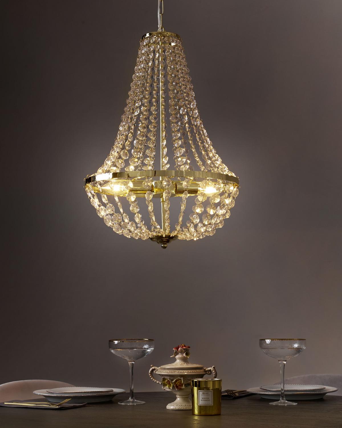 KRONLEUCHTER Metall Gold Diamante - Goldfarben, Metall (40/40/110cm) - Beliani