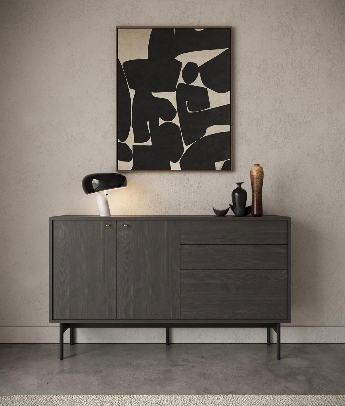 SIDEBOARD Olar II PORTLAND ESCHE SCHWARZ 154 CM - Goldfarben/Schwarz, Holzwerkstoff/Metall (154/92.5/38cm) - Selsey