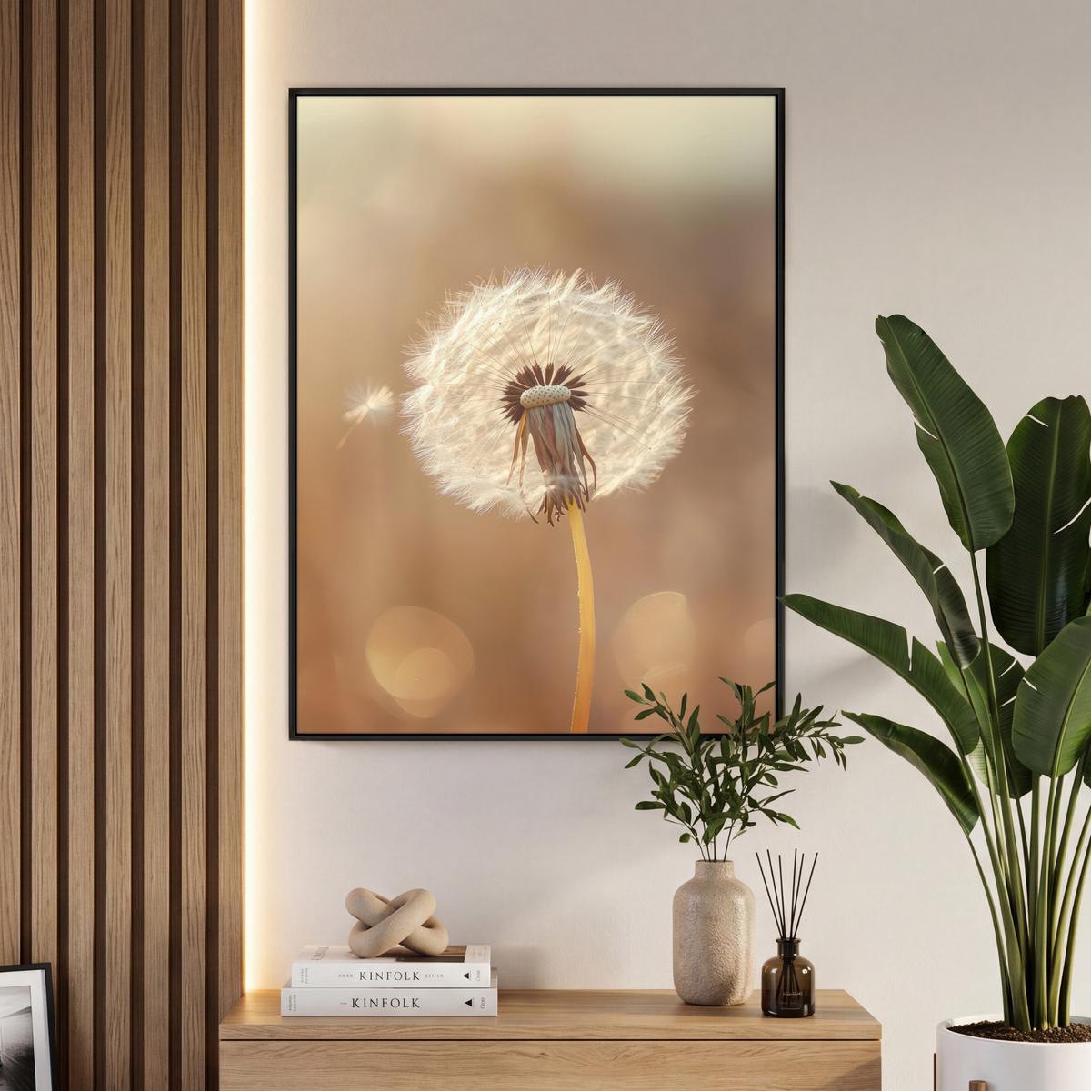 LEINWAND Bilder mit Rahmen - Löwenzahn - Beige - Natur - Blume - 70x100 - Hellbraun, Textil (70/100cm) - MuchoWow
