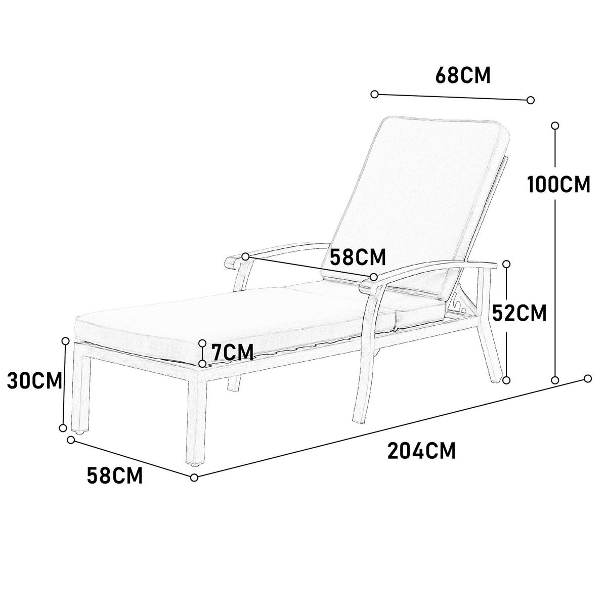 SONNENLIEGE 204 cm Aluminium Dunkelgrau Verstellbare Relaxliege mit Polster - Beige, Metall (58/100/204cm) - Urban Meuble