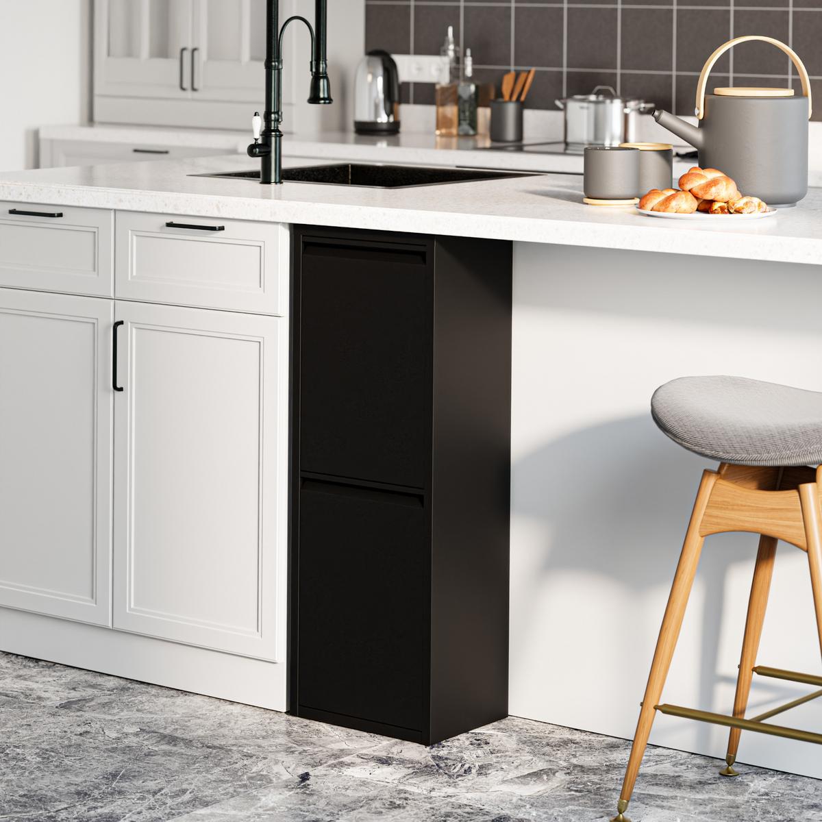 MÜLLTRENNSCHRANK Sollentuna - Schwarz, Kunststoff/Metall (33/93/25cm) - [en.casa]