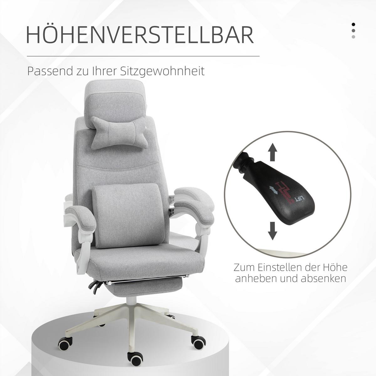 BÜROSTUHL Gamingstuhl Ergonomisches Design Polyester Schaumstoff Kunststoff - Grau, Kunststoff (68/117/62cm) - Vinsetto