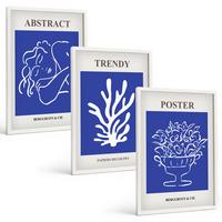 BILDER SET 3er Set - 40x60 cm Weißer Rahmen - Stilvolle blaue Poster - Weiß, Kunststoff (40/60cm) - TULUP