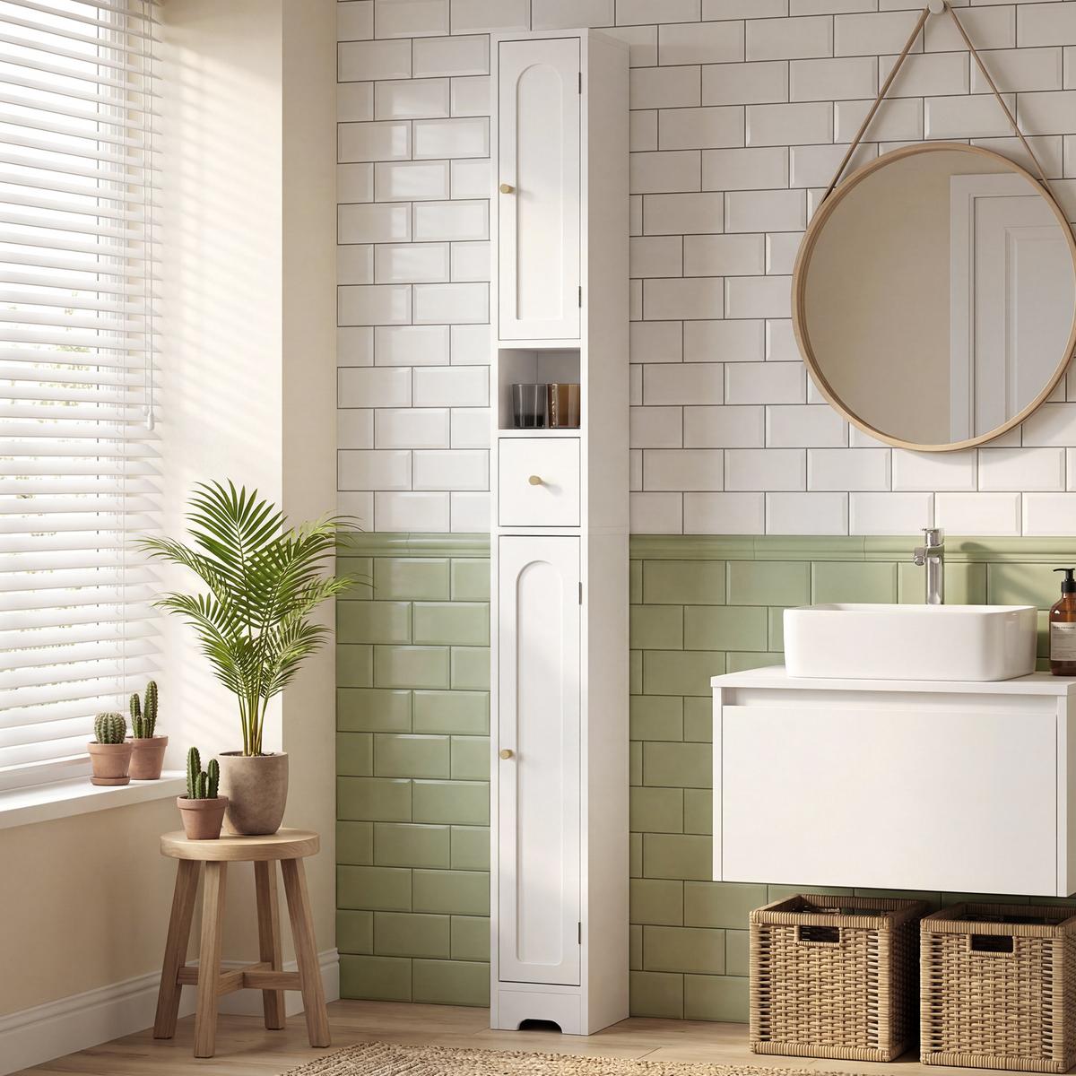BADEZIMMERSCHRANK MDF Weiß - Weiß, Holzwerkstoff (20/185/20cm) - HOMCOM