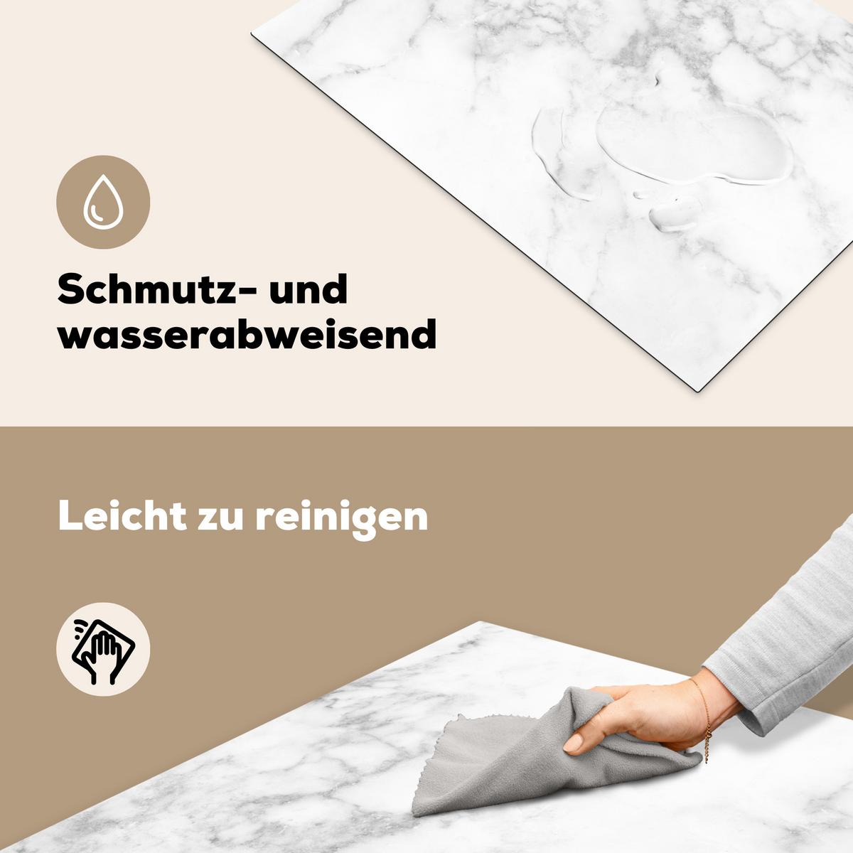 HERDABDECKPLATTE Marmor - Grau - Weiß - Strukturierter Marmor Induktionsmatte 77x51 cm - Weiß, Kunststoff (77/51/0.2cm) - MuchoWow