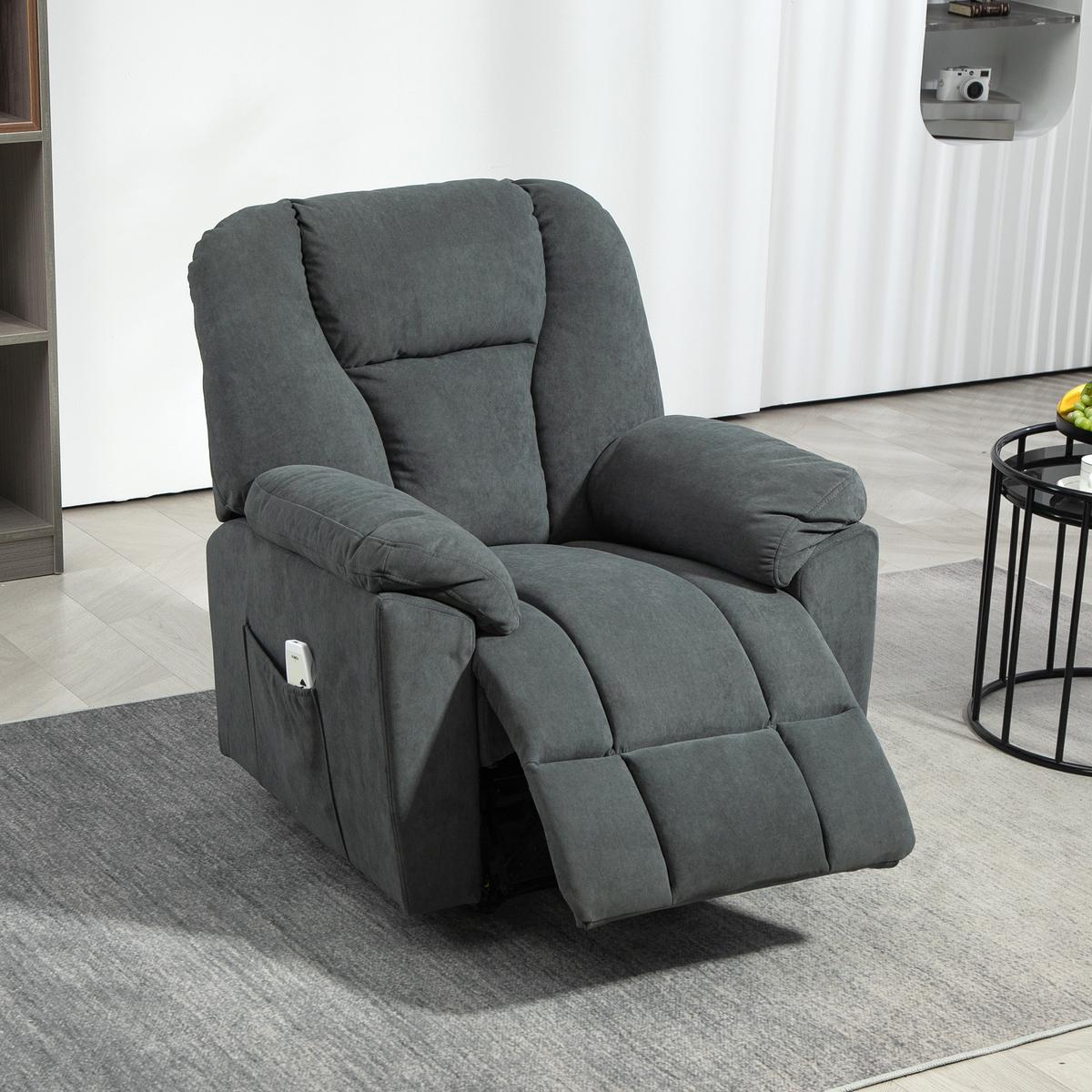 ELEKTRISCH Relaxsessel Fernsehsessel mit Liegefunktion Wärmefunktion Fußteil - Dunkelgrau/Schwarz, Textil/Metall (88/101/97cm) - HOMCOM