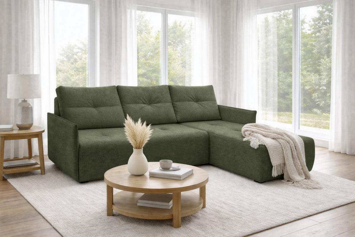 ECKSOFA L Form Damascus Grün 212/143/88 cm Rechts mit Schlaffunktion - Schwarz/Grün, Kunststoff/Textil (212/143cm) - AX Living
