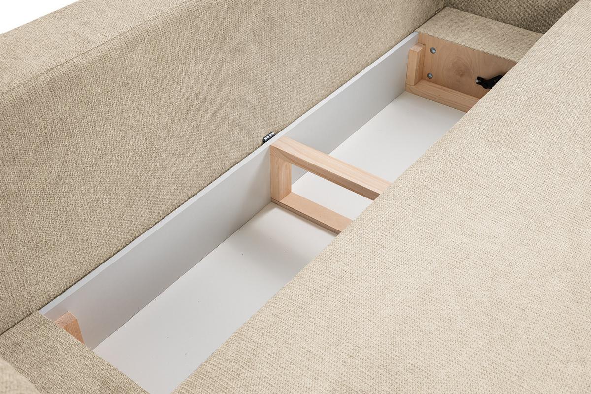BETTSOFA AMICO Creme Geflochtener Stoff mit Schlaffunktion - Creme, Holz (238/86.5/101cm) - MASSENO