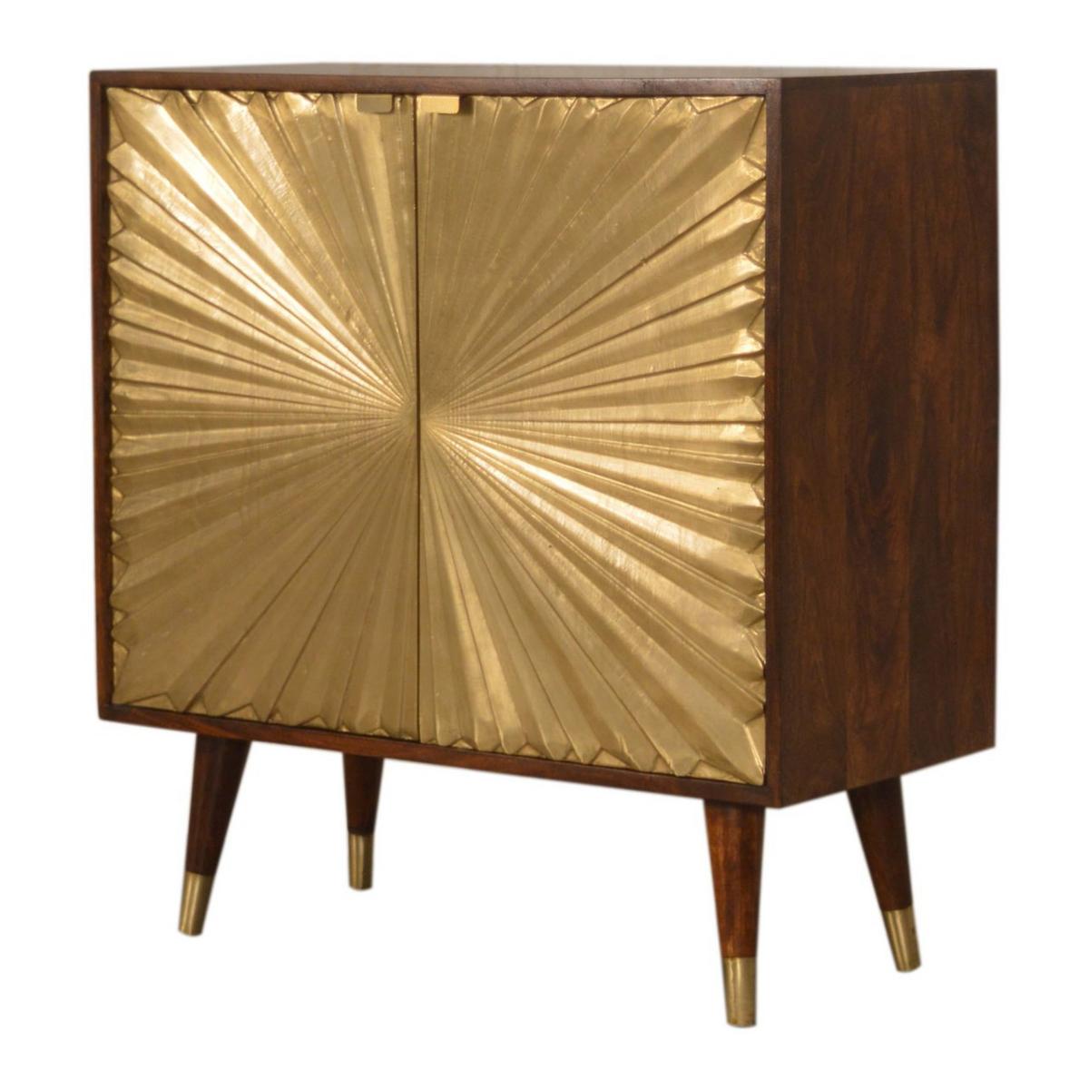 GOLDENER SCHRANK in einem reichen Kastanienholz-Finish, Nordische Beine, Gold und Braun - Messingfarben/Braun, Holz/Metall (75/80/35cm) - Artisan Furniture