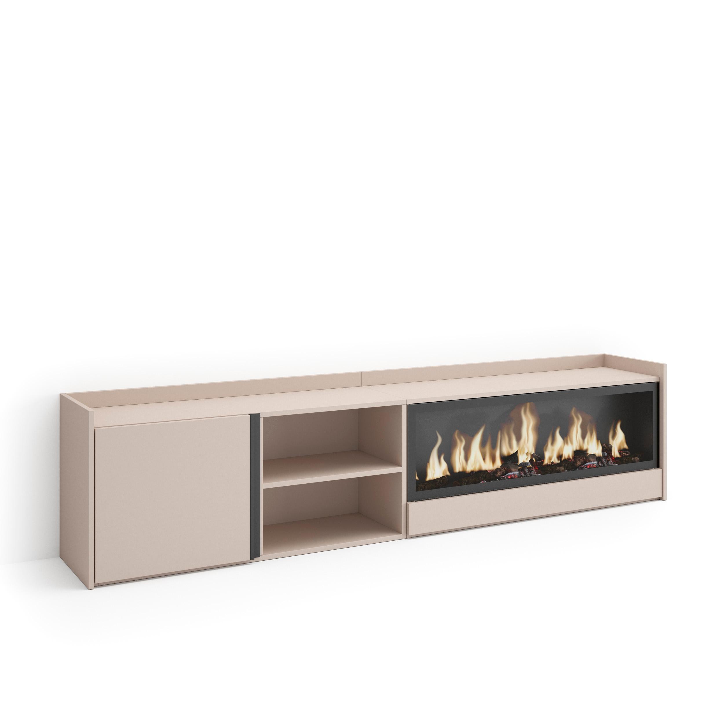 LOWBOARD, Beige, 212/35/50cm, Kamin mit Feuereffekt XXL - Beige, Holzwerkstoff (212/50/35cm) - Skraut Home
