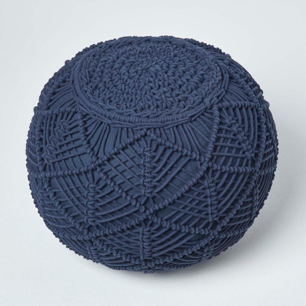 POUF dunkelblau im Makramee-Stil, 40/40/35 cm - Dunkelblau, Textil (40/35/40cm) - Homescapes
