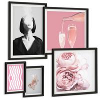 BILDER SET 5er Set - 50x50 cm & 20x30 cm & 40x60 cm Schwarzer Rahmen - Stilvolles Porträt mit Champagner - Schwarz, Kunststoff (40/60cm) - TULUP