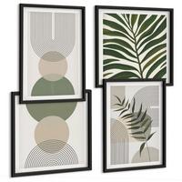 BILDER SET 4er Set - 50x50 cm & 40x60 cm Schwarzer Rahmen - Abstrakte Blätter im Boho-Stil - Schwarz, Kunststoff (50/50cm) - TULUP