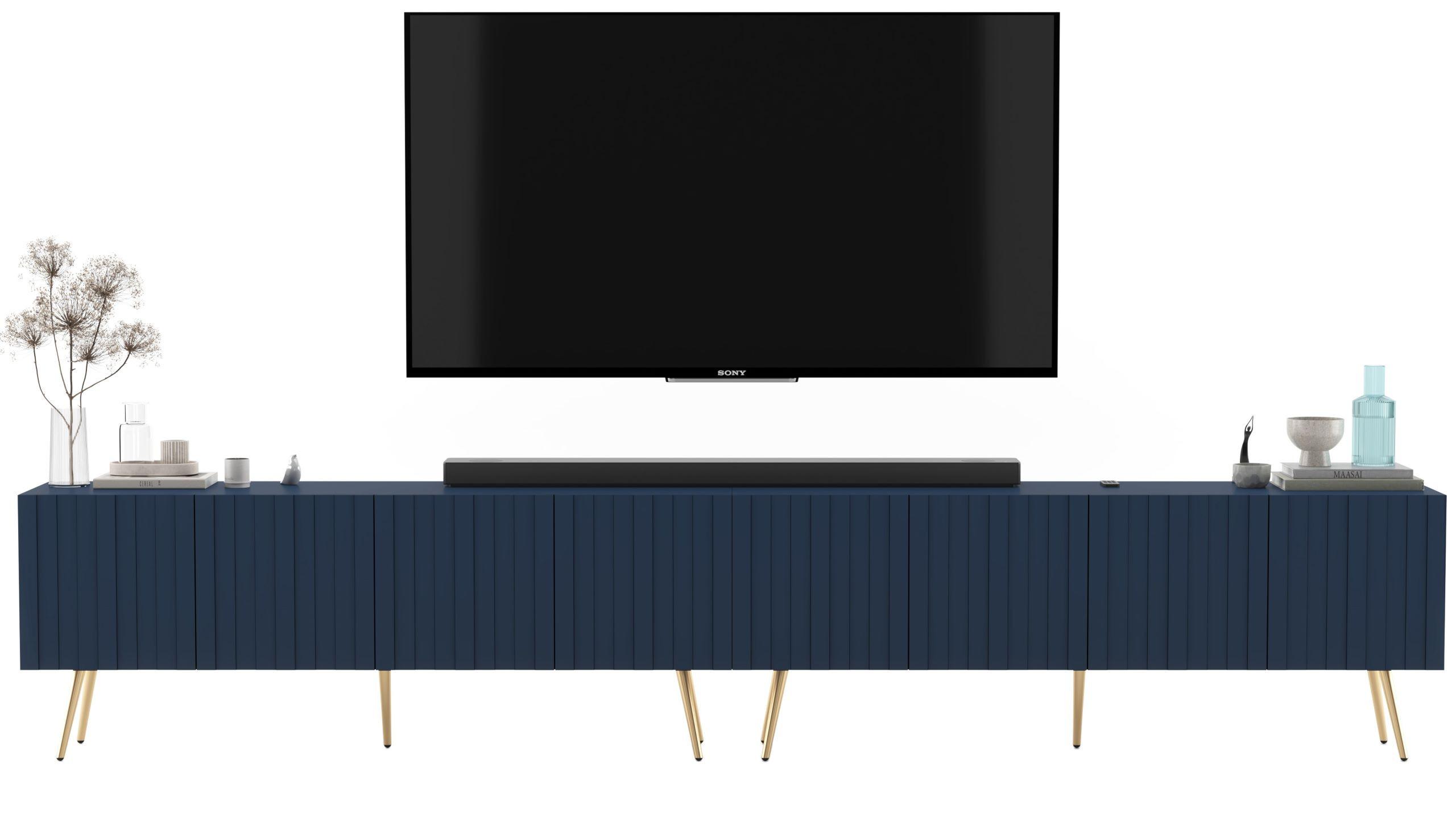 TV-LOWBOARD 2-er Set Elpis Marineblau mit goldenen Metallbeinen 150 cm - Blau/Goldfarben, Holzwerkstoff (300/60.5/36.5cm) - Meble Lindner