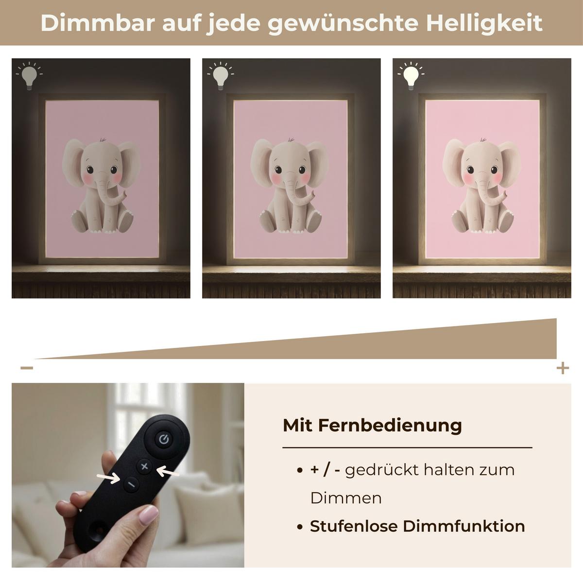 WANDLEUCHTE MIT AKKU Elefant - Baby - Rosa - Cartoon 30x40 cm - Hellrosa, Holzwerkstoff (30/40/8cm) - OnlyWow