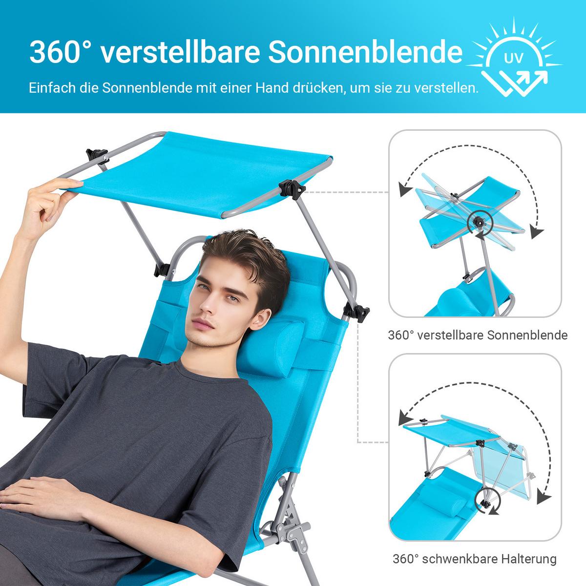 SONNENLIEGE Blau - Blau, Textil/Metall (195/90/63cm) - SoBuy