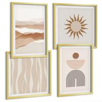 BILDER SET 4er Set - 50x50 cm & 40x60 cm Goldrahmen - Abstrakte Landschafts- und Naturgeometrie - Goldfarben, Kunststoff (50/50cm) - TULUP