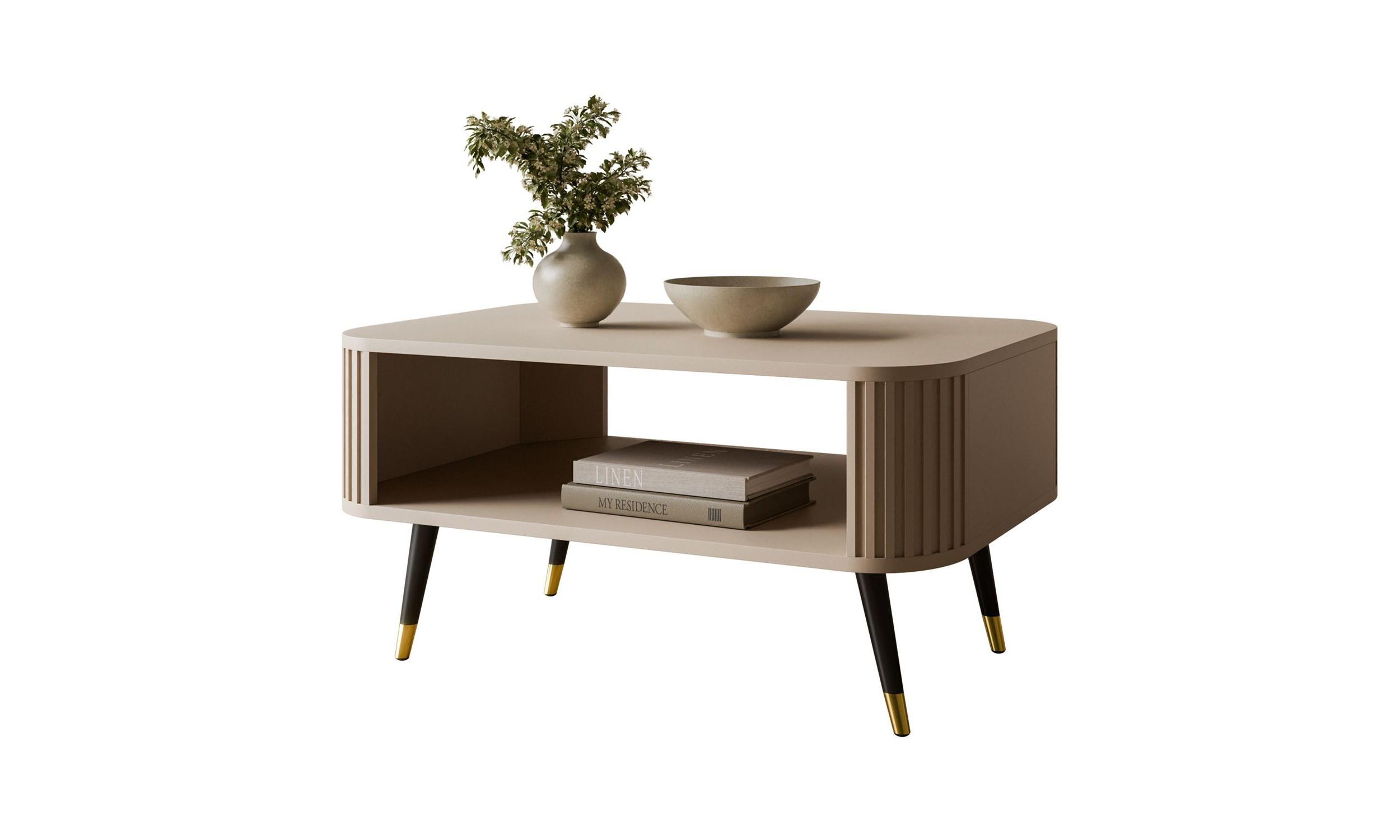 COUCHTISCH YVETTE 80/60/42 cm Kaschmir mit Ablage - Kaschmir/Schwarz, Holzwerkstoff/Metall (60/80/42cm) - Lookway