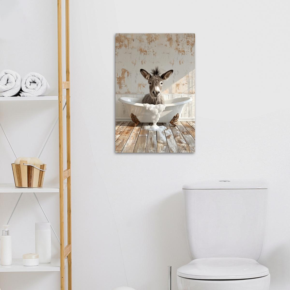 LEINWANDBILD Esel - Tiere - Badewanne - Schaumstoff Wanddeko 40x60 cm - Weiß, Textil (40/60cm) - MuchoWow