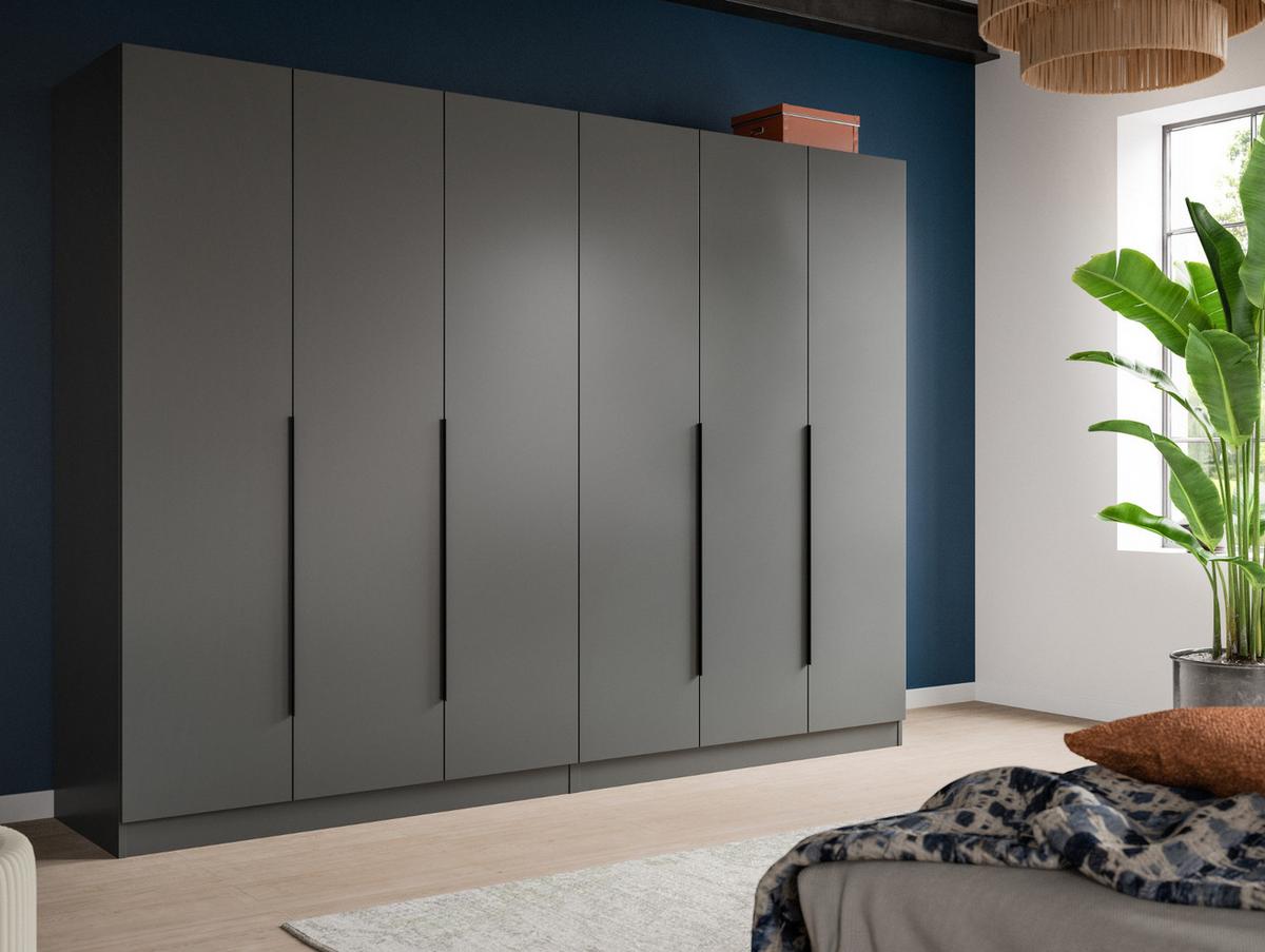 KLEIDERSCHRANK grau 6-türig 240 x 181 cm, Drehtürenschrank mit Kleiderstange - Schwarz/Grau, Holzwerkstoff/Kunststoff (240/181/52cm) - Inn.Furn